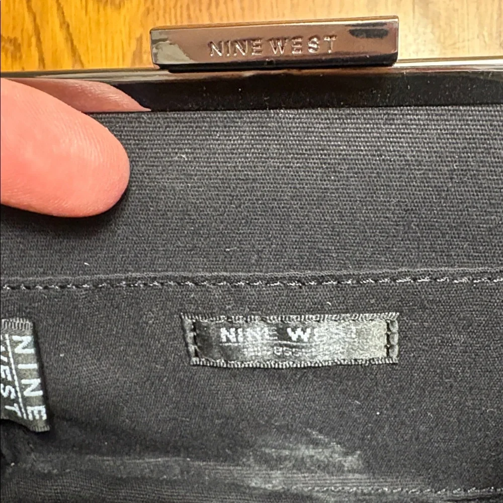 Nine West black velvet Elegant Black Clutch with silver Accents